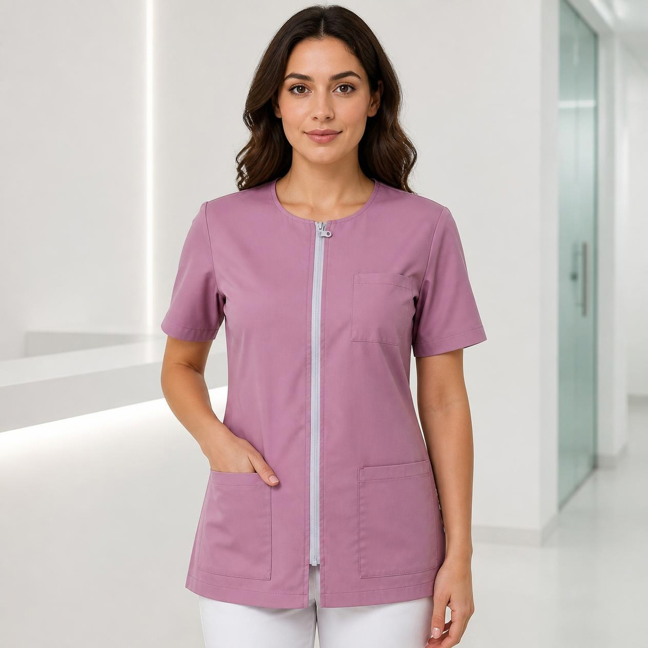 Bluza scrub cu fermoar — vedere 2